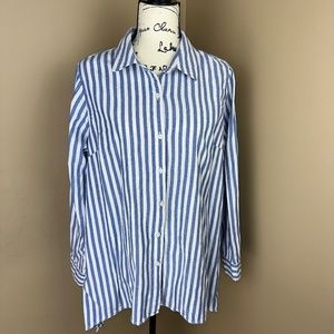 Oversized 100% Cotton Blue Pinstripe Button Down Shirt /Tunic